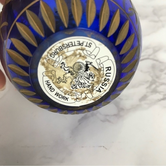 Vintage Russia Etched Art Glass Egg Gold Inlay Handi-Work St. Petersburg Russia - Picture 5 of 5